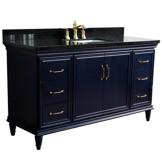 Bellaterra Home Forli 61" 2-Door 6-Drawer Blue Freestanding Vanity Set With Ceramic Undermount Rectangular Sink and Black Galaxy Granite Top