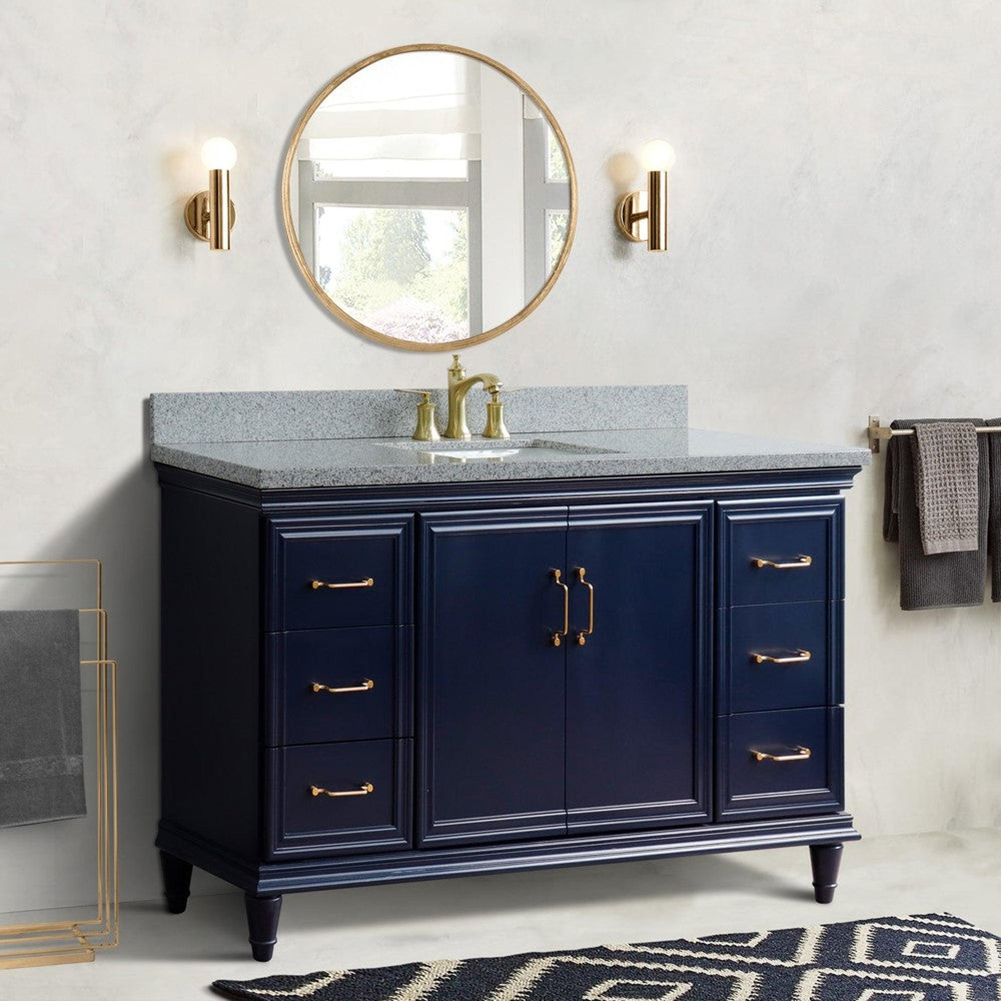 Bellaterra Home Forli 61" 2-Door 6-Drawer Blue Freestanding Vanity Set With Ceramic Undermount Rectangular Sink and Gray Granite Top
