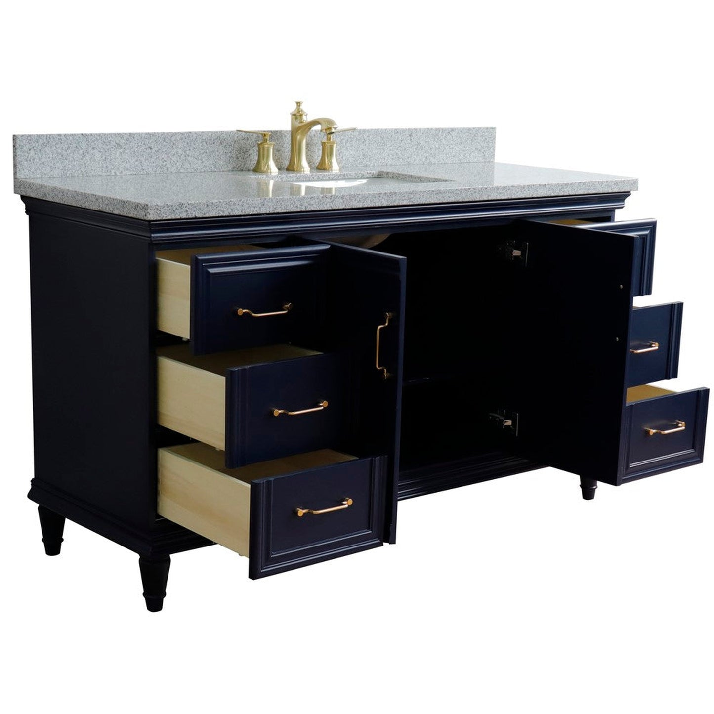 Bellaterra Home Forli 61" 2-Door 6-Drawer Blue Freestanding Vanity Set With Ceramic Undermount Rectangular Sink and Gray Granite Top