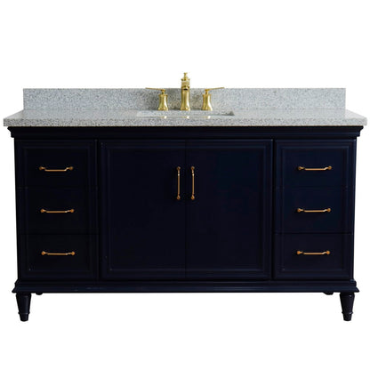 Bellaterra Home Forli 61" 2-Door 6-Drawer Blue Freestanding Vanity Set With Ceramic Undermount Rectangular Sink and Gray Granite Top