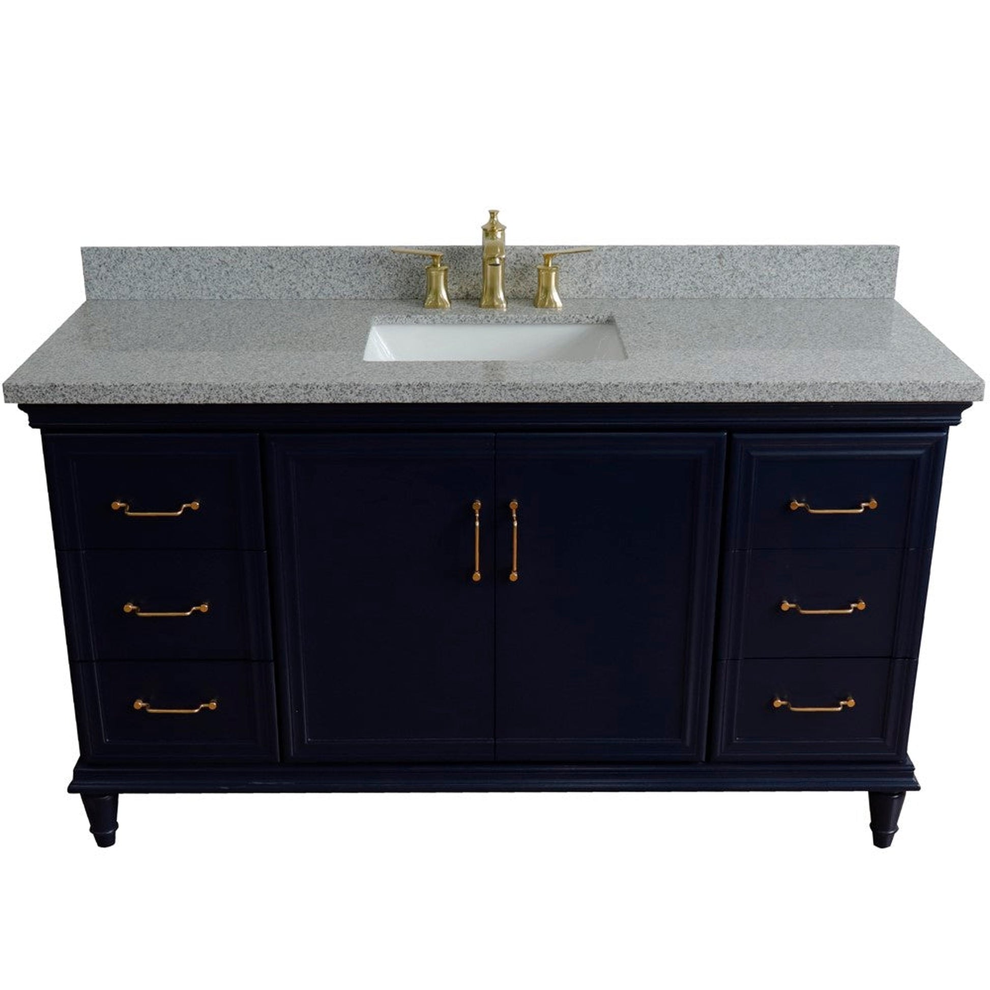 Bellaterra Home Forli 61" 2-Door 6-Drawer Blue Freestanding Vanity Set With Ceramic Undermount Rectangular Sink and Gray Granite Top