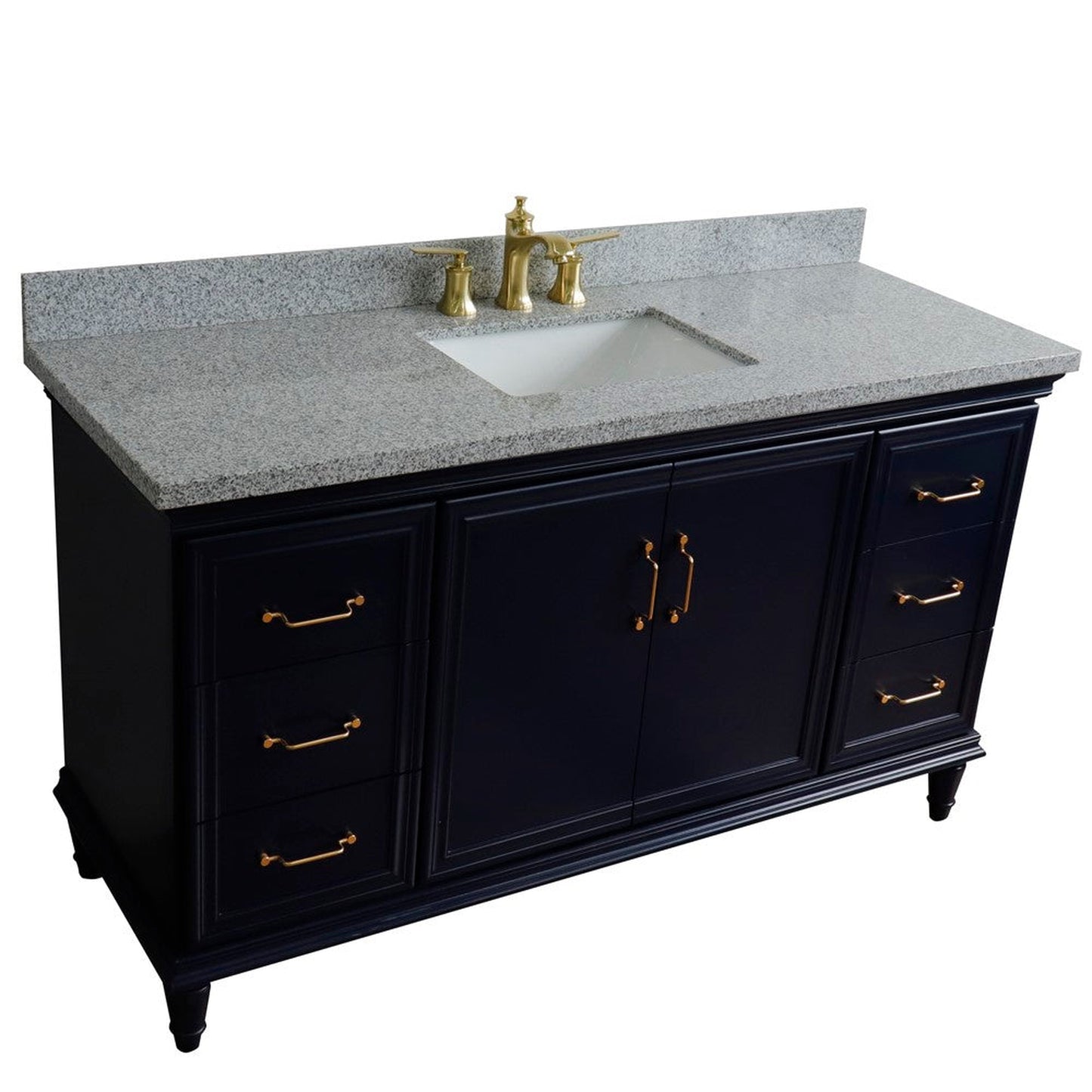 Bellaterra Home Forli 61" 2-Door 6-Drawer Blue Freestanding Vanity Set With Ceramic Undermount Rectangular Sink and Gray Granite Top