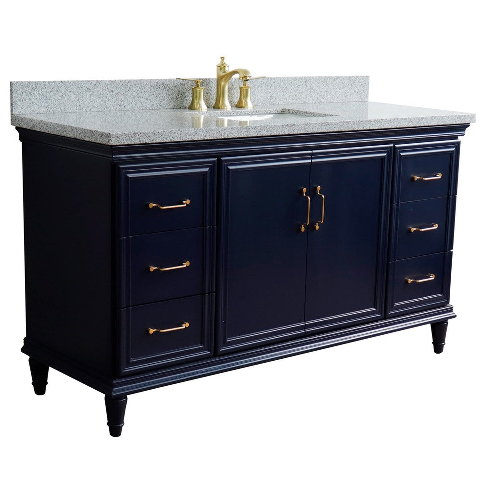 Bellaterra Home Forli 61" 2-Door 6-Drawer Blue Freestanding Vanity Set With Ceramic Undermount Rectangular Sink and Gray Granite Top