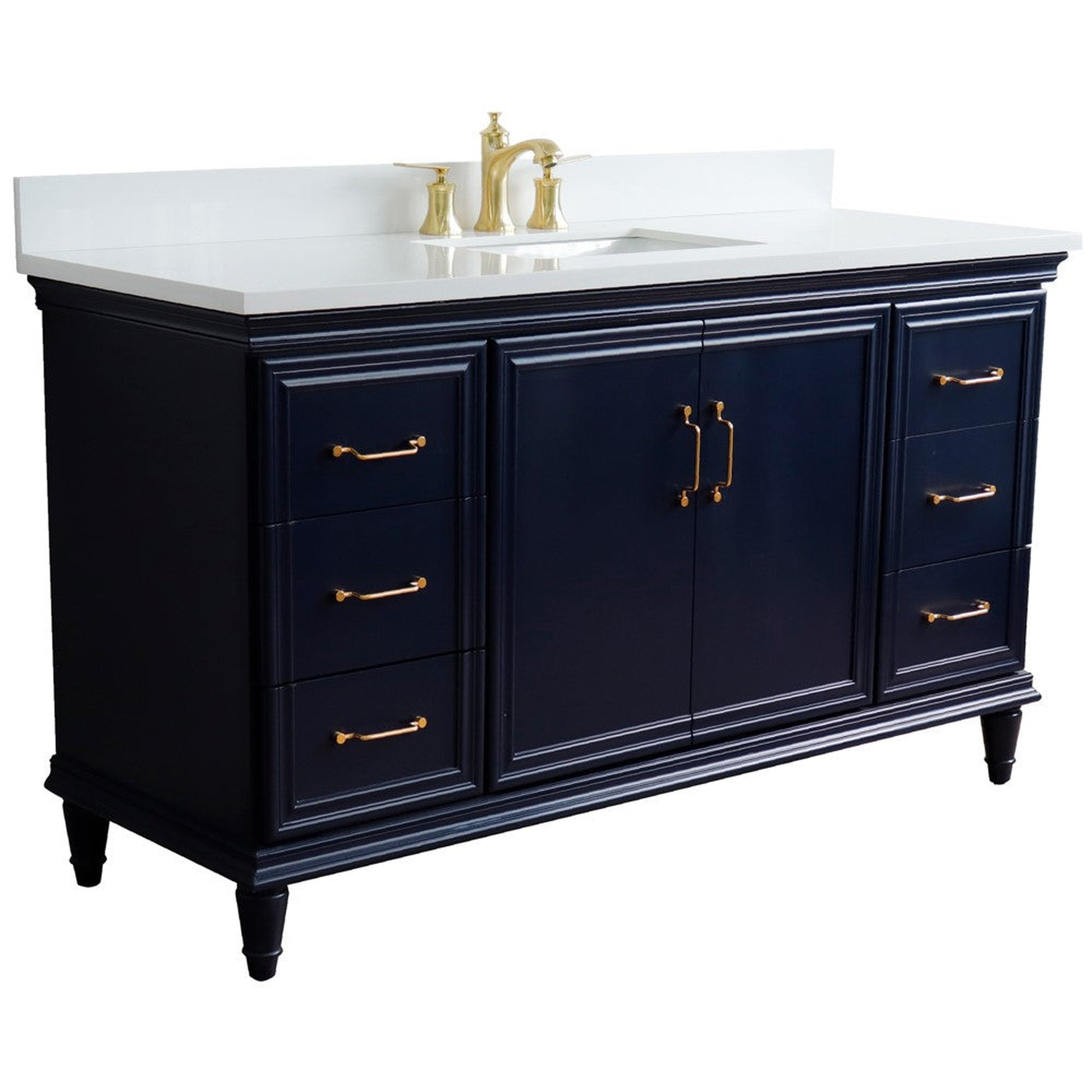 Bellaterra Home Forli 61" 2-Door 6-Drawer Blue Freestanding Vanity Set With Ceramic Undermount Rectangular Sink and White Quartz Top