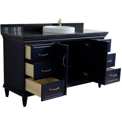 Bellaterra Home Forli 61" 2-Door 6-Drawer Blue Freestanding Vanity Set With Ceramic Vessel Sink and Black Galaxy Granite Top