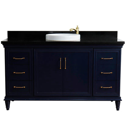 Bellaterra Home Forli 61" 2-Door 6-Drawer Blue Freestanding Vanity Set With Ceramic Vessel Sink and Black Galaxy Granite Top