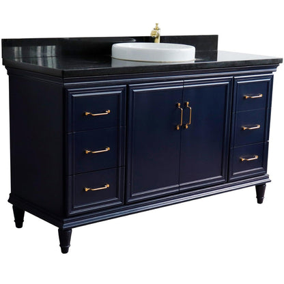 Bellaterra Home Forli 61" 2-Door 6-Drawer Blue Freestanding Vanity Set With Ceramic Vessel Sink and Black Galaxy Granite Top