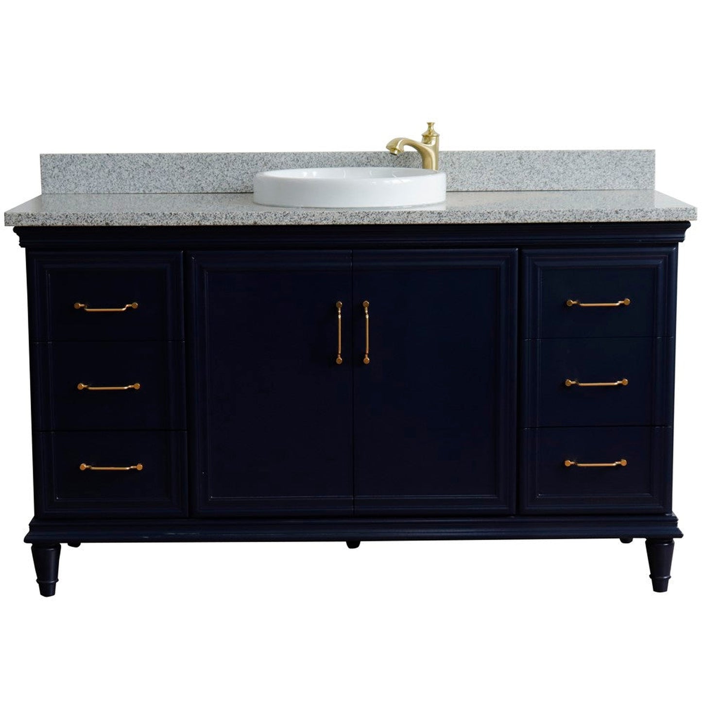 Bellaterra Home Forli 61" 2-Door 6-Drawer Blue Freestanding Vanity Set With Ceramic Vessel Sink and Gray Granite Top