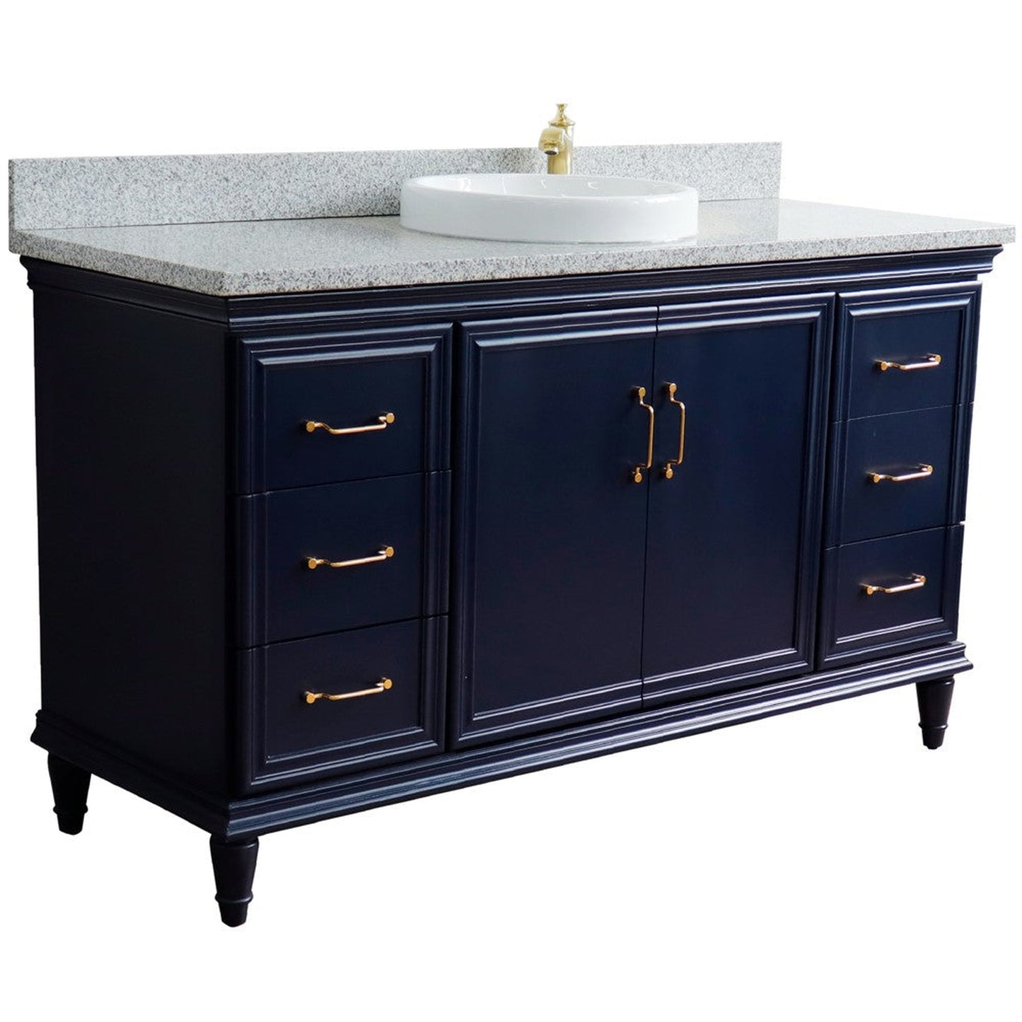 Bellaterra Home Forli 61" 2-Door 6-Drawer Blue Freestanding Vanity Set With Ceramic Vessel Sink and Gray Granite Top