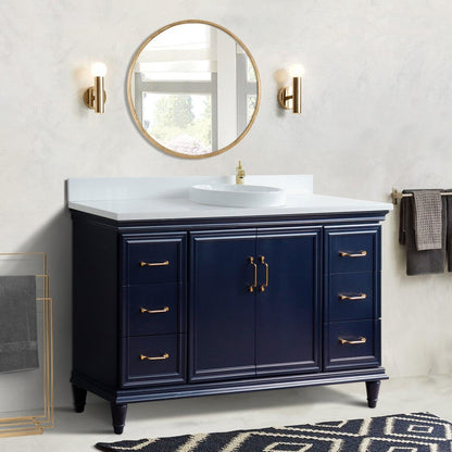 Bellaterra Home Forli 61" 2-Door 6-Drawer Blue Freestanding Vanity Set With Ceramic Vessel Sink and White Quartz Top