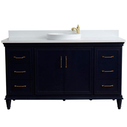 Bellaterra Home Forli 61" 2-Door 6-Drawer Blue Freestanding Vanity Set With Ceramic Vessel Sink and White Quartz Top