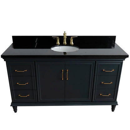 Bellaterra Home Forli 61" 2-Door 6-Drawer Dark Gray Freestanding Vanity Set With Ceramic Undermount Oval Sink and Black Galaxy Granite Top