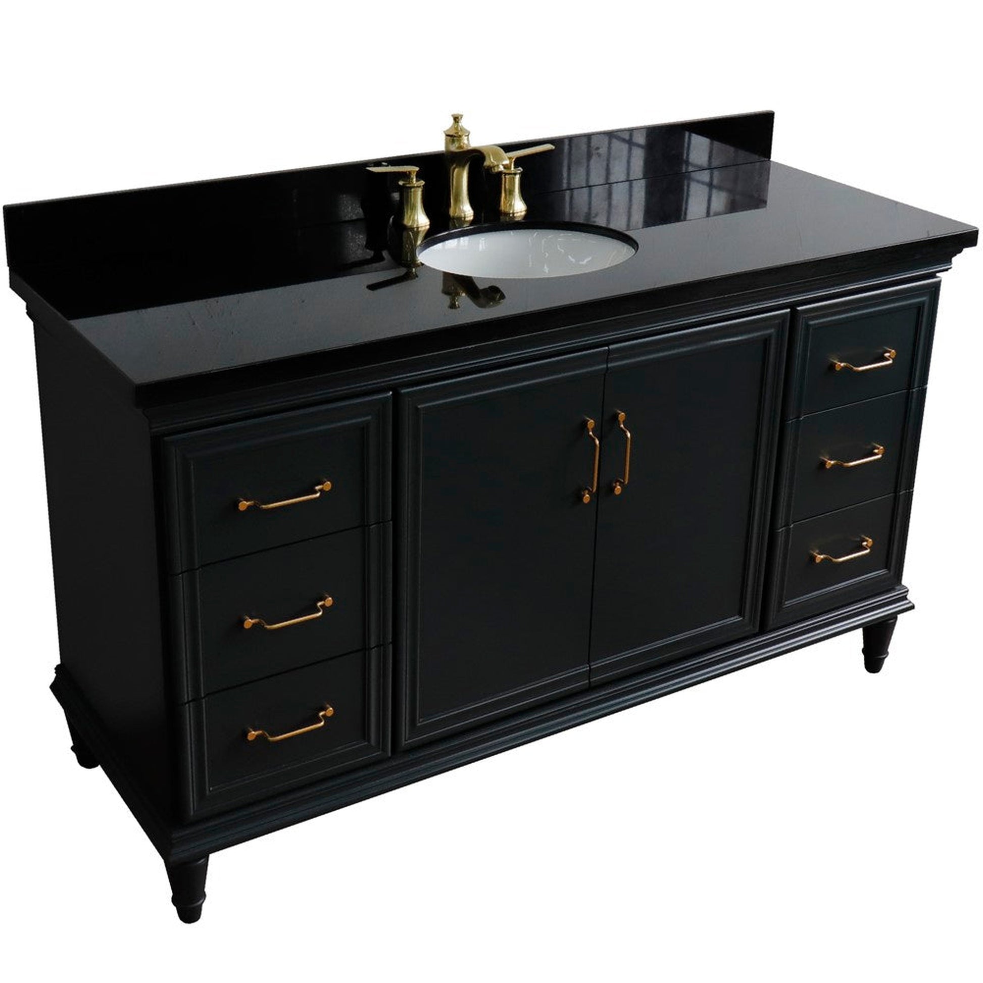 Bellaterra Home Forli 61" 2-Door 6-Drawer Dark Gray Freestanding Vanity Set With Ceramic Undermount Oval Sink and Black Galaxy Granite Top