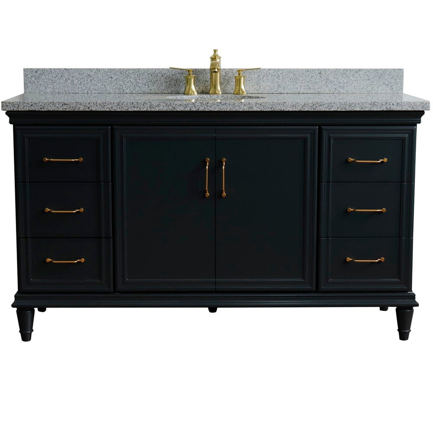 Bellaterra Home Forli 61" 2-Door 6-Drawer Dark Gray Freestanding Vanity Set With Ceramic Undermount Oval Sink and Gray Granite Top