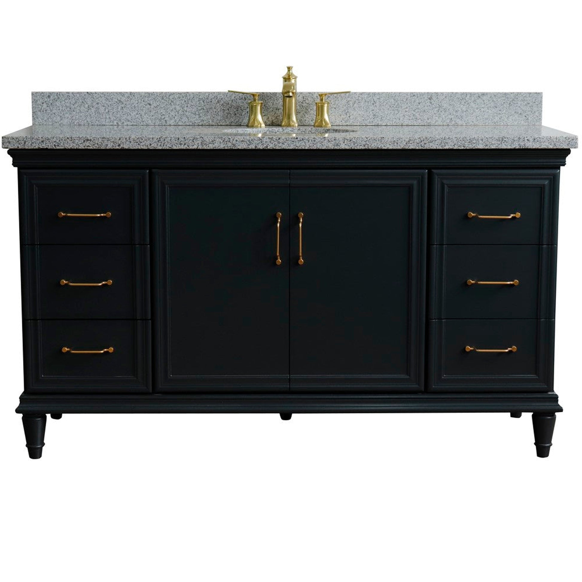 Bellaterra Home Forli 61" 2-Door 6-Drawer Dark Gray Freestanding Vanity Set With Ceramic Undermount Oval Sink and Gray Granite Top