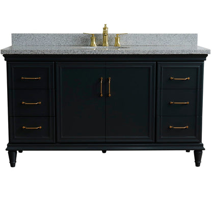 Bellaterra Home Forli 61" 2-Door 6-Drawer Dark Gray Freestanding Vanity Set With Ceramic Undermount Oval Sink and Gray Granite Top