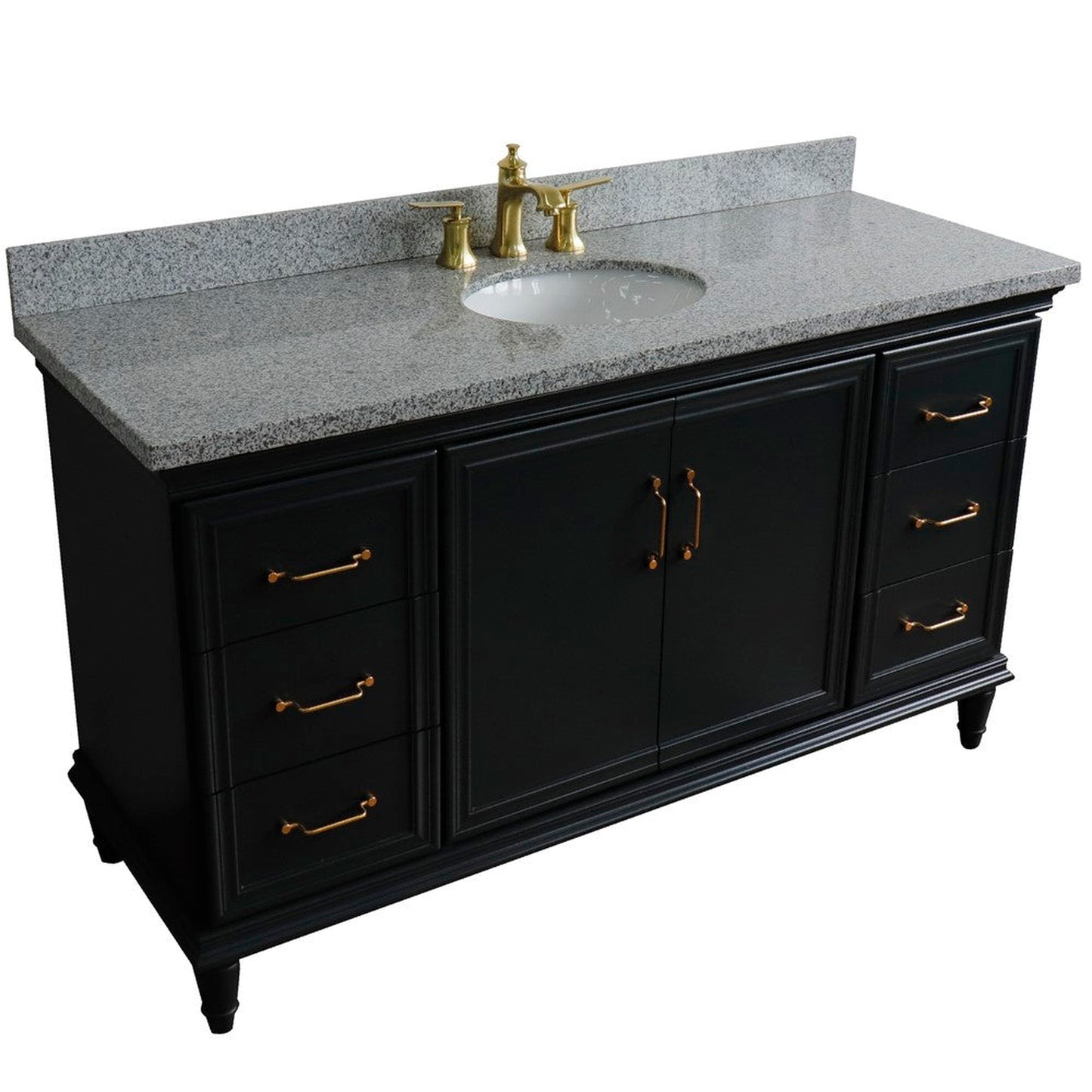 Bellaterra Home Forli 61" 2-Door 6-Drawer Dark Gray Freestanding Vanity Set With Ceramic Undermount Oval Sink and Gray Granite Top