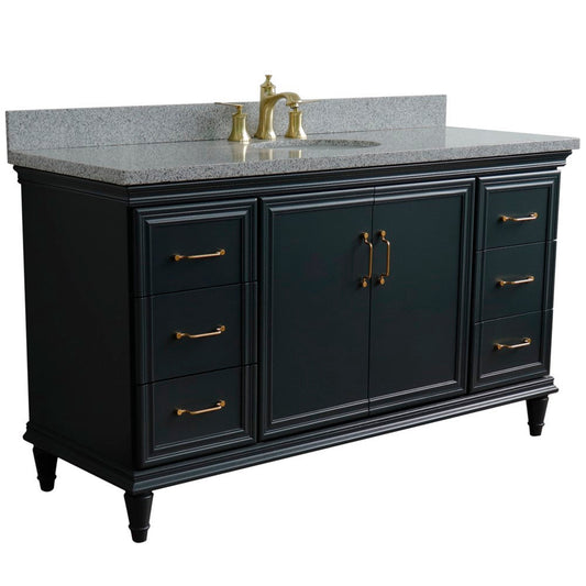 Bellaterra Home Forli 61" 2-Door 6-Drawer Dark Gray Freestanding Vanity Set With Ceramic Undermount Oval Sink and Gray Granite Top