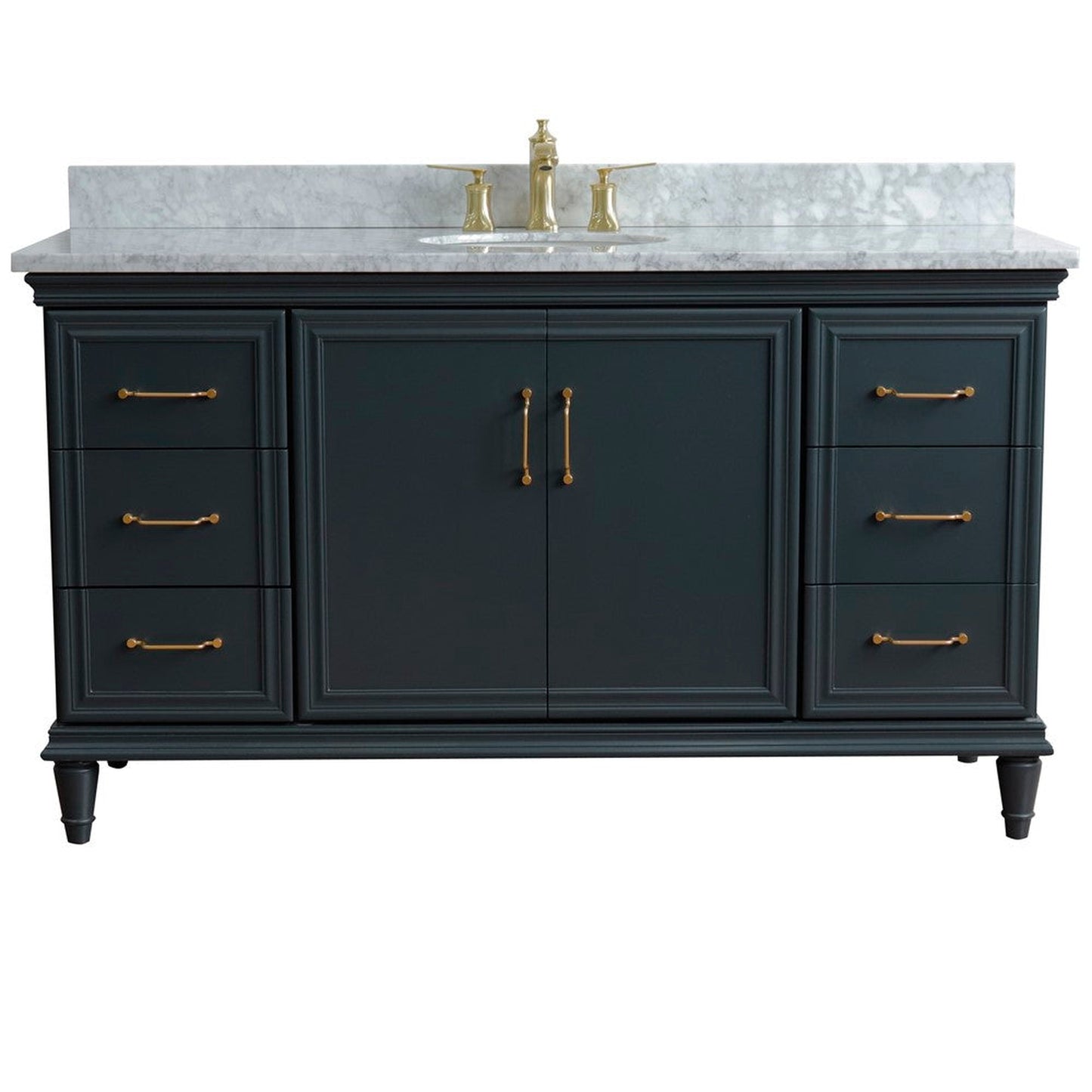 Bellaterra Home Forli 61" 2-Door 6-Drawer Dark Gray Freestanding Vanity Set With Ceramic Undermount Oval Sink and White Carrara Marble Top