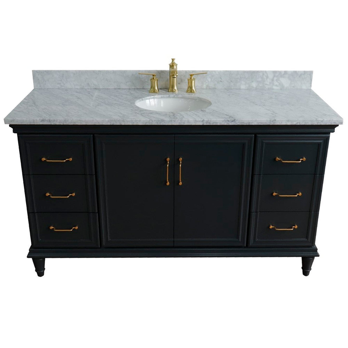 Bellaterra Home Forli 61" 2-Door 6-Drawer Dark Gray Freestanding Vanity Set With Ceramic Undermount Oval Sink and White Carrara Marble Top