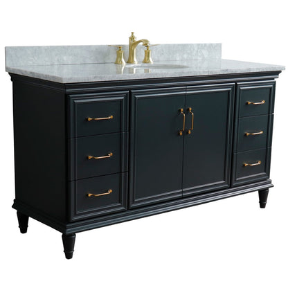 Bellaterra Home Forli 61" 2-Door 6-Drawer Dark Gray Freestanding Vanity Set With Ceramic Undermount Oval Sink and White Carrara Marble Top