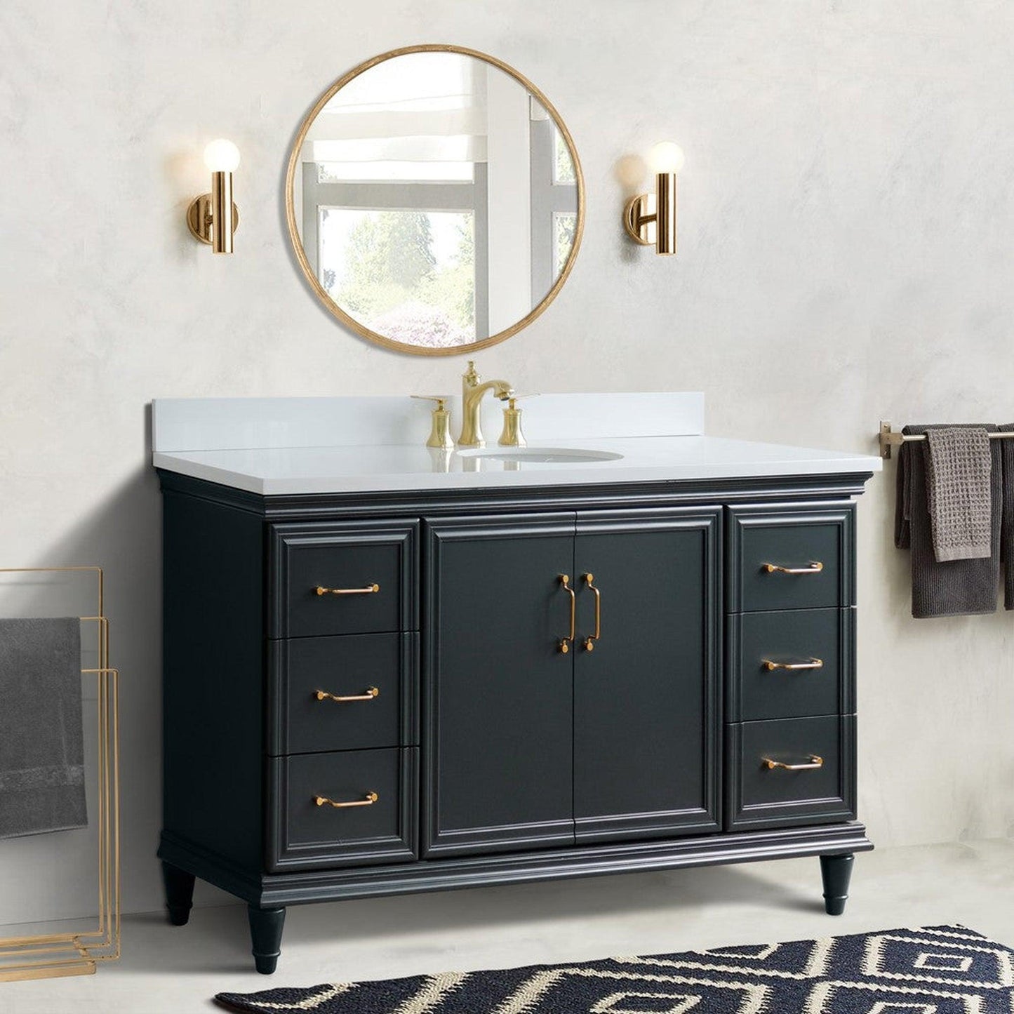 Bellaterra Home Forli 61" 2-Door 6-Drawer Dark Gray Freestanding Vanity Set With Ceramic Undermount Oval Sink and White Quartz Top
