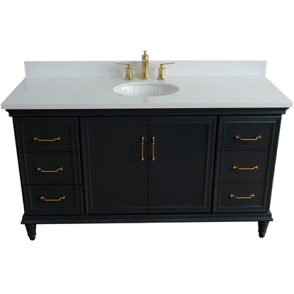 Bellaterra Home Forli 61" 2-Door 6-Drawer Dark Gray Freestanding Vanity Set With Ceramic Undermount Oval Sink and White Quartz Top
