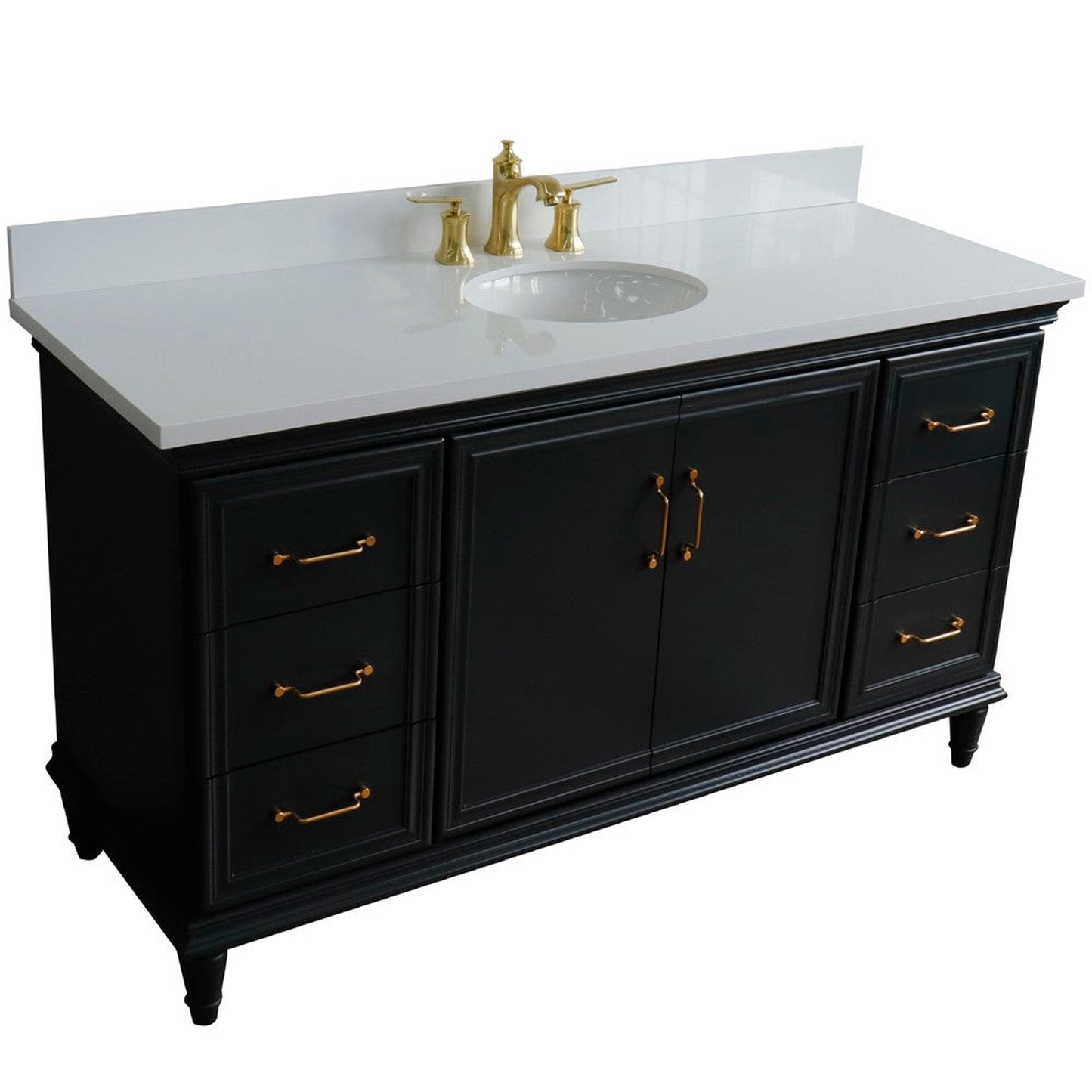 Bellaterra Home Forli 61" 2-Door 6-Drawer Dark Gray Freestanding Vanity Set With Ceramic Undermount Oval Sink and White Quartz Top