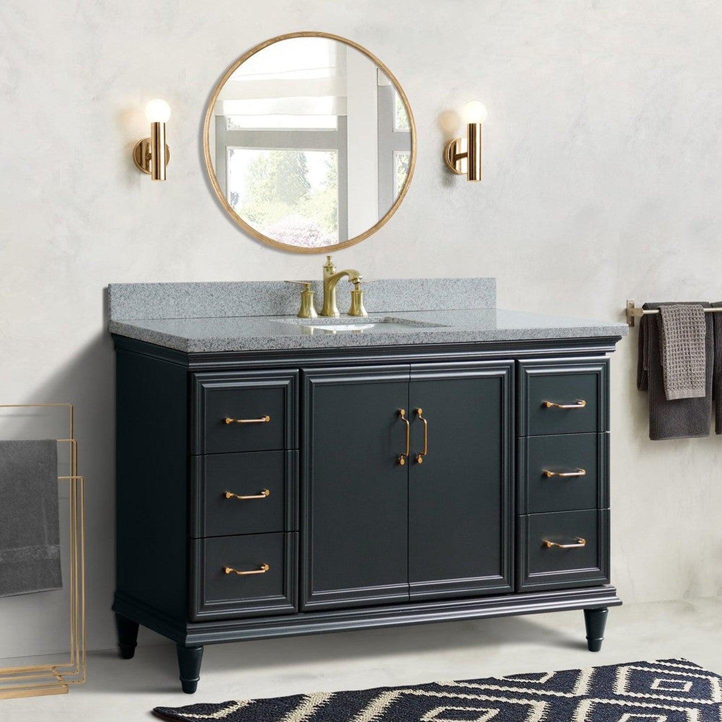 Bellaterra Home Forli 61" 2-Door 6-Drawer Dark Gray Freestanding Vanity Set With Ceramic Undermount Rectangular Sink and Gray Granite Top