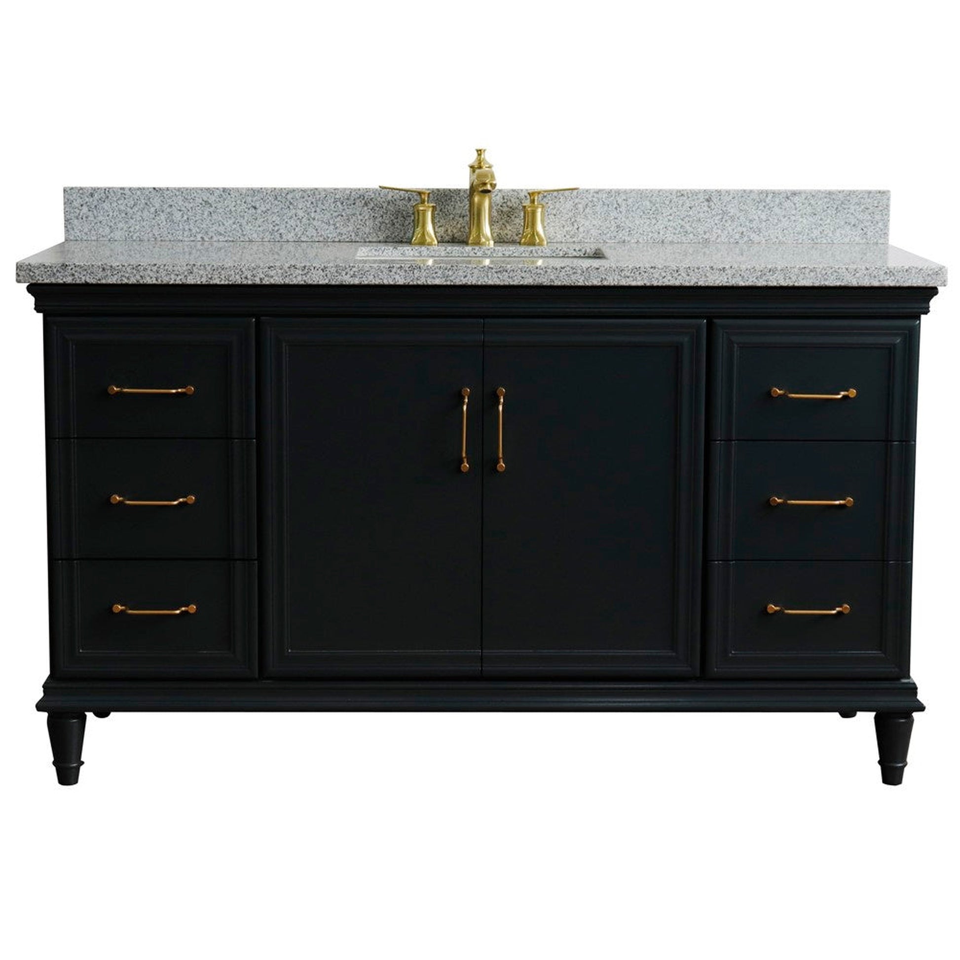 Bellaterra Home Forli 61" 2-Door 6-Drawer Dark Gray Freestanding Vanity Set With Ceramic Undermount Rectangular Sink and Gray Granite Top