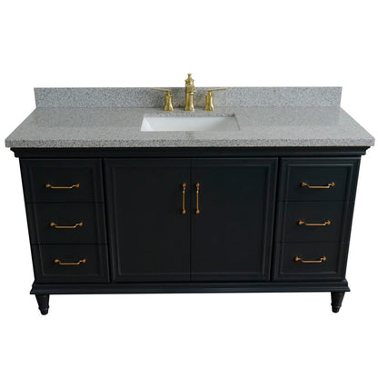 Bellaterra Home Forli 61" 2-Door 6-Drawer Dark Gray Freestanding Vanity Set With Ceramic Undermount Rectangular Sink and Gray Granite Top