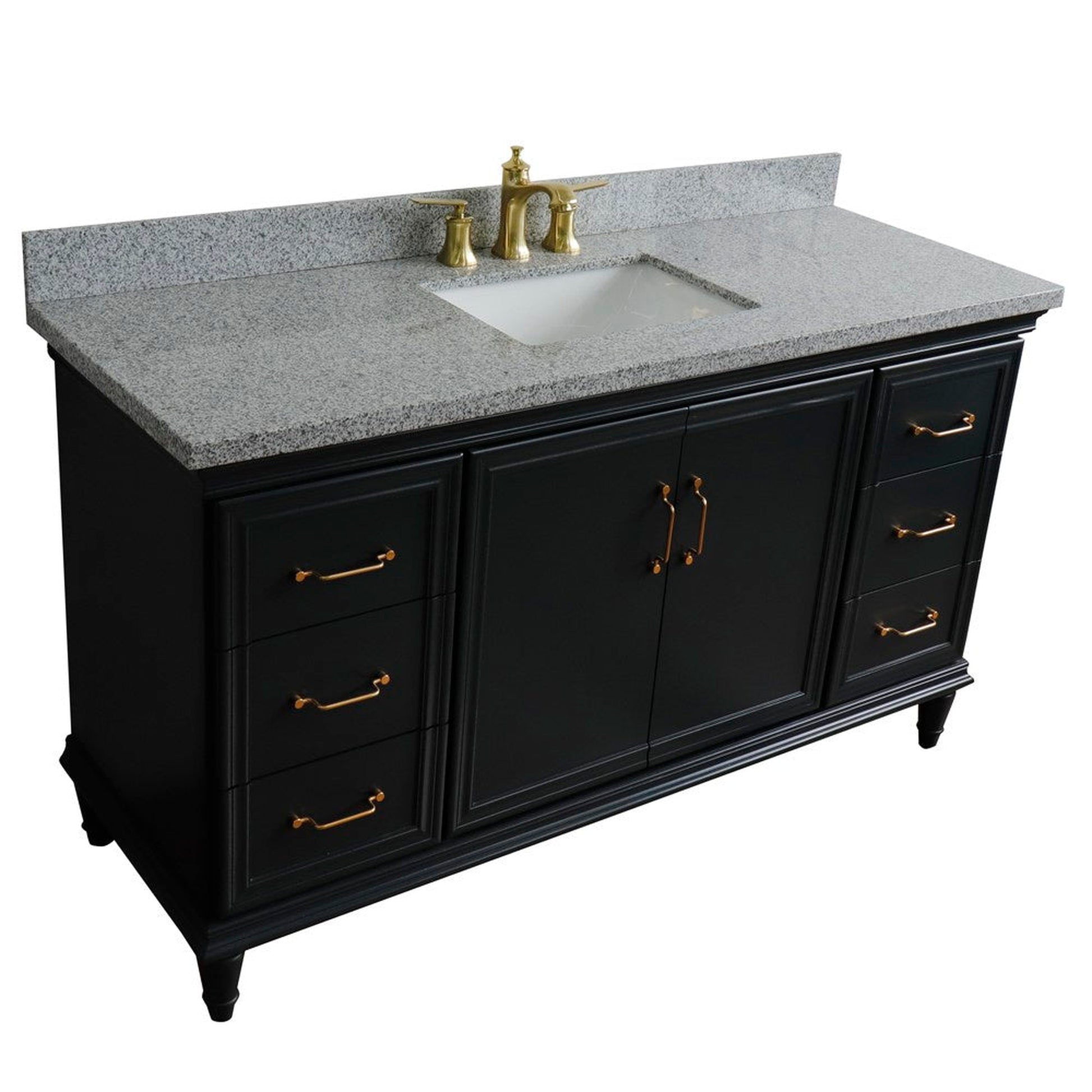 Bellaterra Home Forli 61" 2-Door 6-Drawer Dark Gray Freestanding Vanity Set With Ceramic Undermount Rectangular Sink and Gray Granite Top