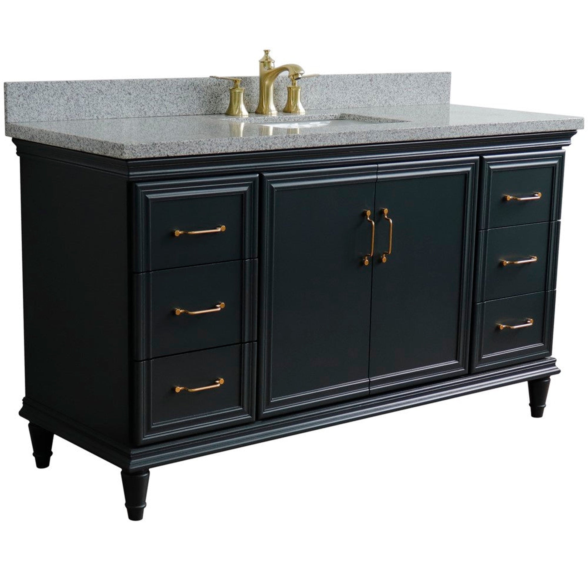 Bellaterra Home Forli 61" 2-Door 6-Drawer Dark Gray Freestanding Vanity Set With Ceramic Undermount Rectangular Sink and Gray Granite Top