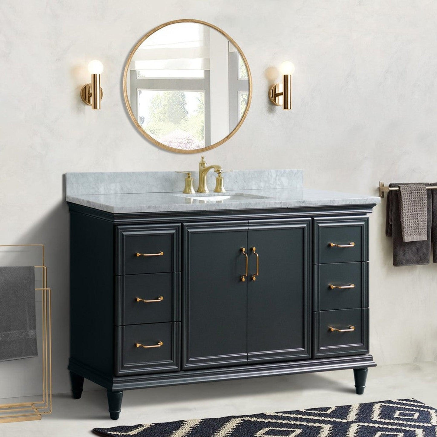 Bellaterra Home Forli 61" 2-Door 6-Drawer Dark Gray Freestanding Vanity Set With Ceramic Undermount Rectangular Sink and White Carrara Marble Top