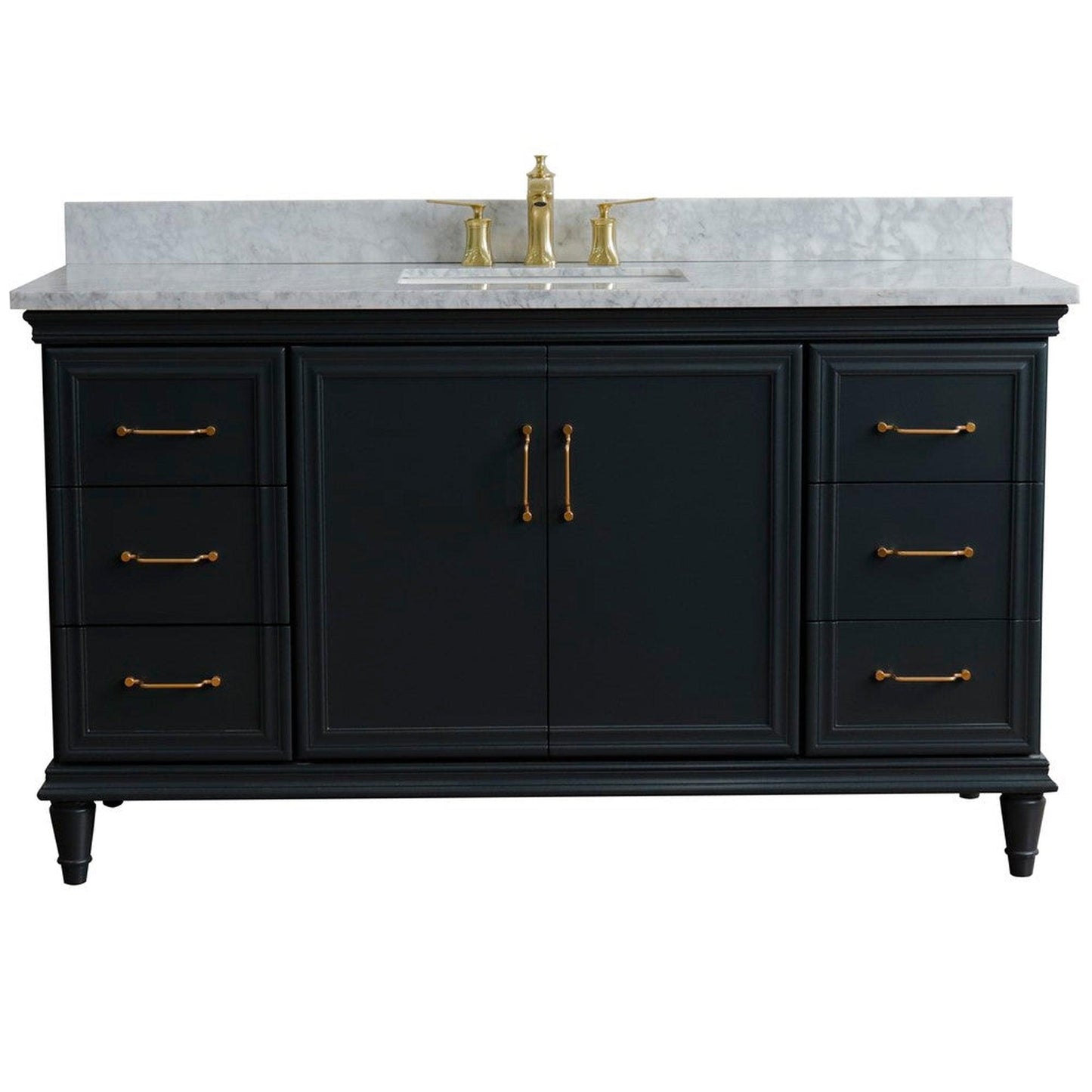 Bellaterra Home Forli 61" 2-Door 6-Drawer Dark Gray Freestanding Vanity Set With Ceramic Undermount Rectangular Sink and White Carrara Marble Top