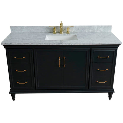 Bellaterra Home Forli 61" 2-Door 6-Drawer Dark Gray Freestanding Vanity Set With Ceramic Undermount Rectangular Sink and White Carrara Marble Top