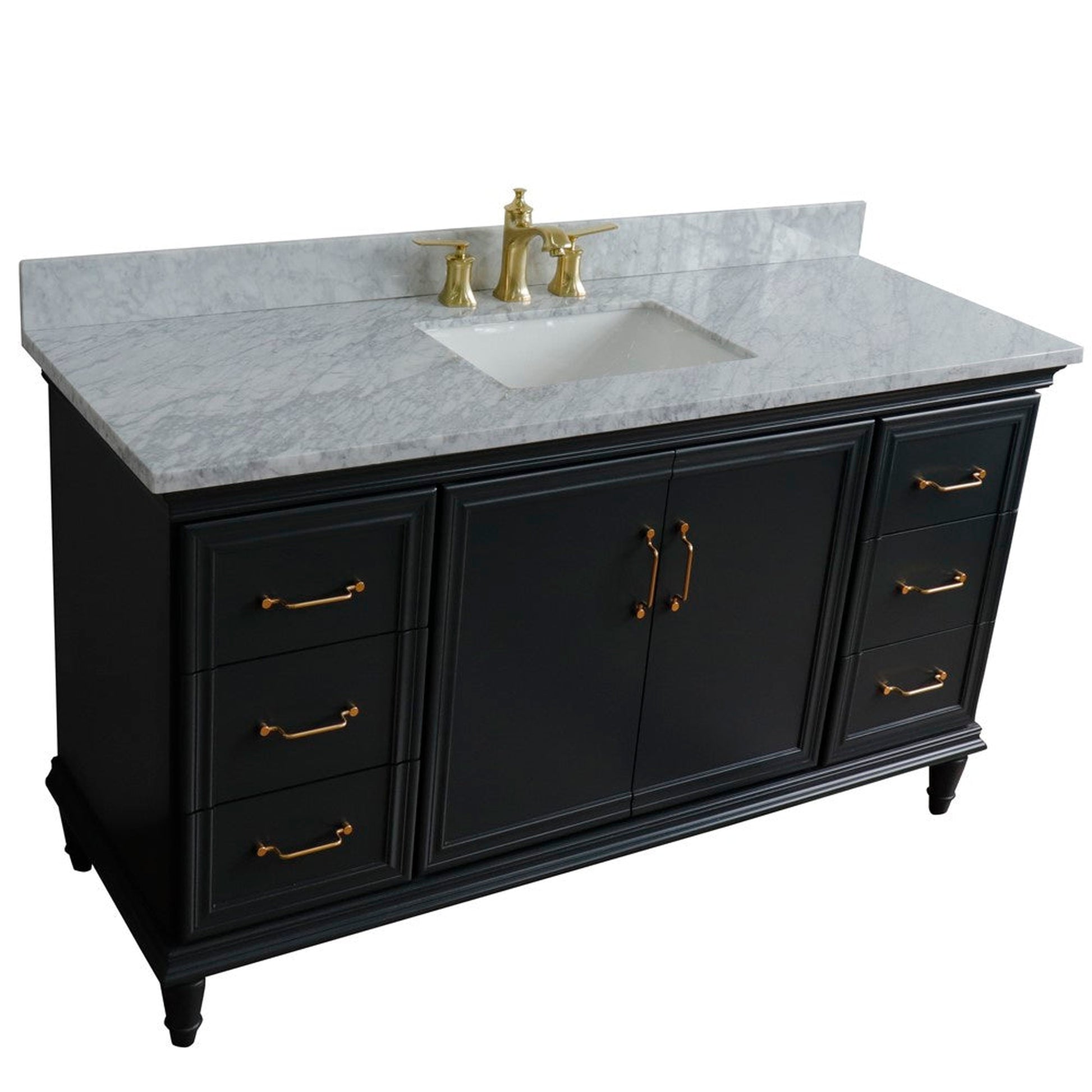 Bellaterra Home Forli 61" 2-Door 6-Drawer Dark Gray Freestanding Vanity Set With Ceramic Undermount Rectangular Sink and White Carrara Marble Top