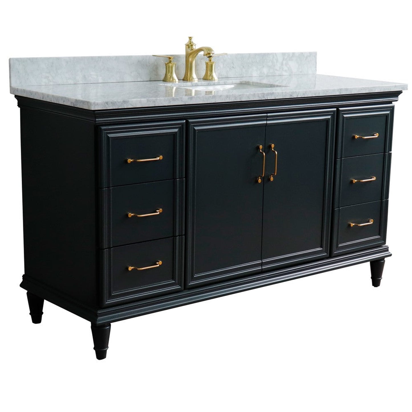 Bellaterra Home Forli 61" 2-Door 6-Drawer Dark Gray Freestanding Vanity Set With Ceramic Undermount Rectangular Sink and White Carrara Marble Top