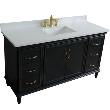 Bellaterra Home Forli 61" 2-Door 6-Drawer Dark Gray Freestanding Vanity Set With Ceramic Undermount Rectangular Sink and White Quartz Top