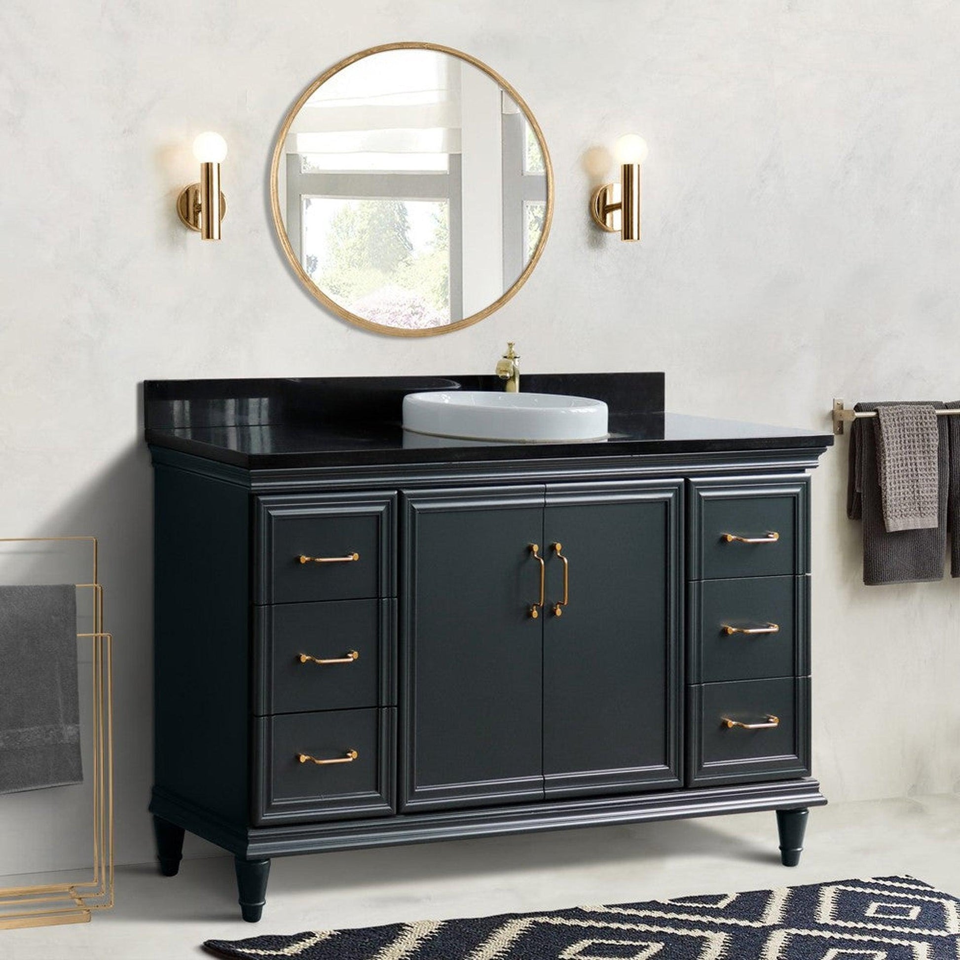 Bellaterra Home Forli 61" 2-Door 6-Drawer Dark Gray Freestanding Vanity Set With Ceramic Vessel Sink and Black Galaxy Granite Top