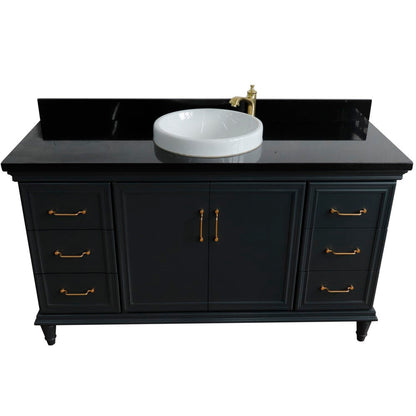 Bellaterra Home Forli 61" 2-Door 6-Drawer Dark Gray Freestanding Vanity Set With Ceramic Vessel Sink and Black Galaxy Granite Top