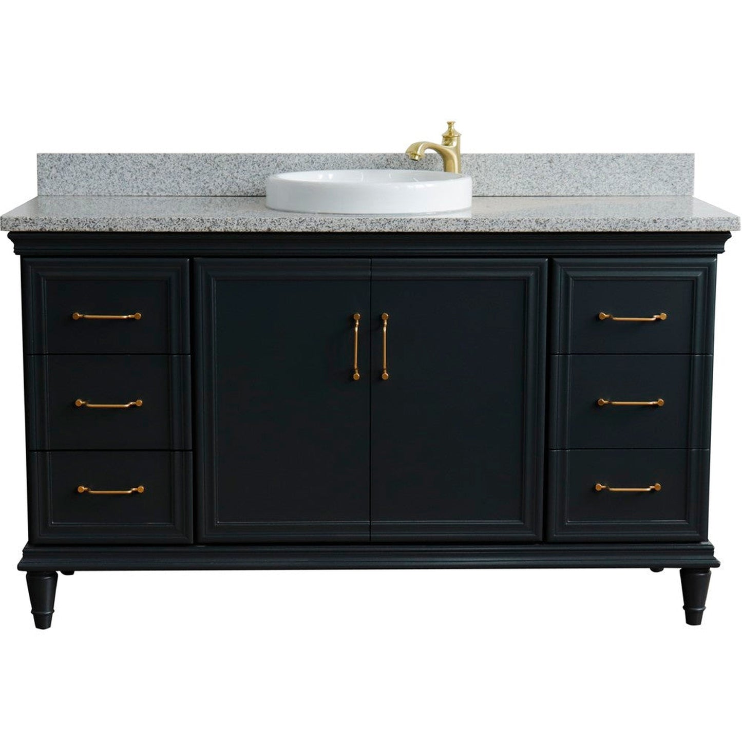 Bellaterra Home Forli 61" 2-Door 6-Drawer Dark Gray Freestanding Vanity Set With Ceramic Vessel Sink and Gray Granite Top