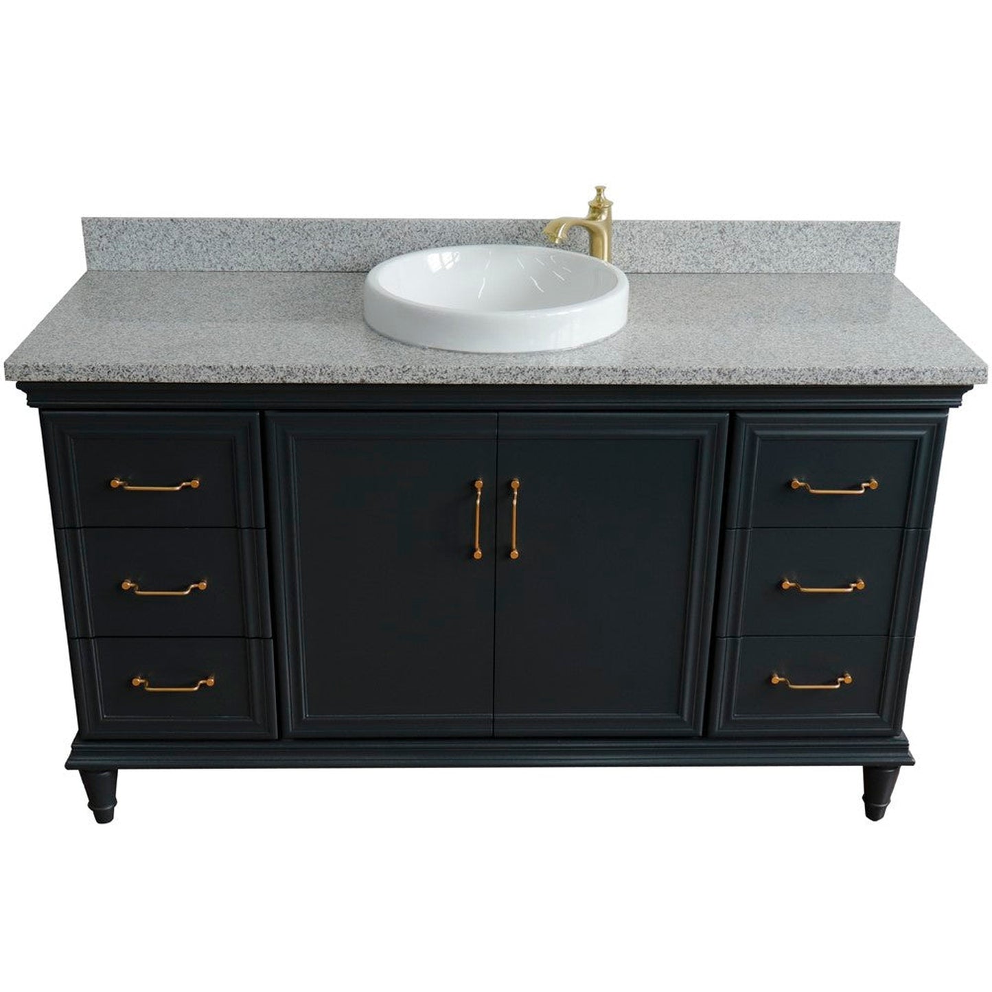 Bellaterra Home Forli 61" 2-Door 6-Drawer Dark Gray Freestanding Vanity Set With Ceramic Vessel Sink and Gray Granite Top