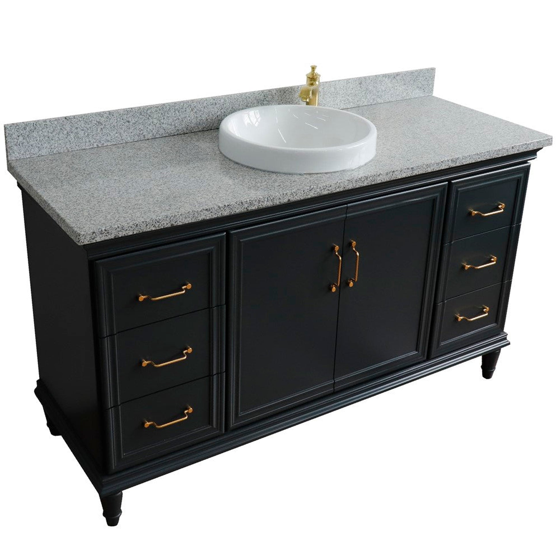 Bellaterra Home Forli 61" 2-Door 6-Drawer Dark Gray Freestanding Vanity Set With Ceramic Vessel Sink and Gray Granite Top