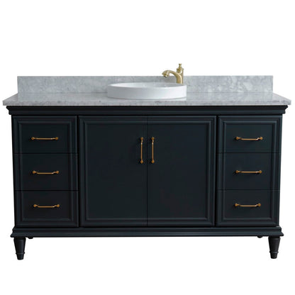 Bellaterra Home Forli 61" 2-Door 6-Drawer Dark Gray Freestanding Vanity Set With Ceramic Vessel Sink and White Carrara Marble Top