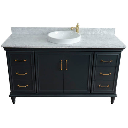 Bellaterra Home Forli 61" 2-Door 6-Drawer Dark Gray Freestanding Vanity Set With Ceramic Vessel Sink and White Carrara Marble Top