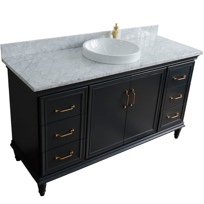 Bellaterra Home Forli 61" 2-Door 6-Drawer Dark Gray Freestanding Vanity Set With Ceramic Vessel Sink and White Carrara Marble Top