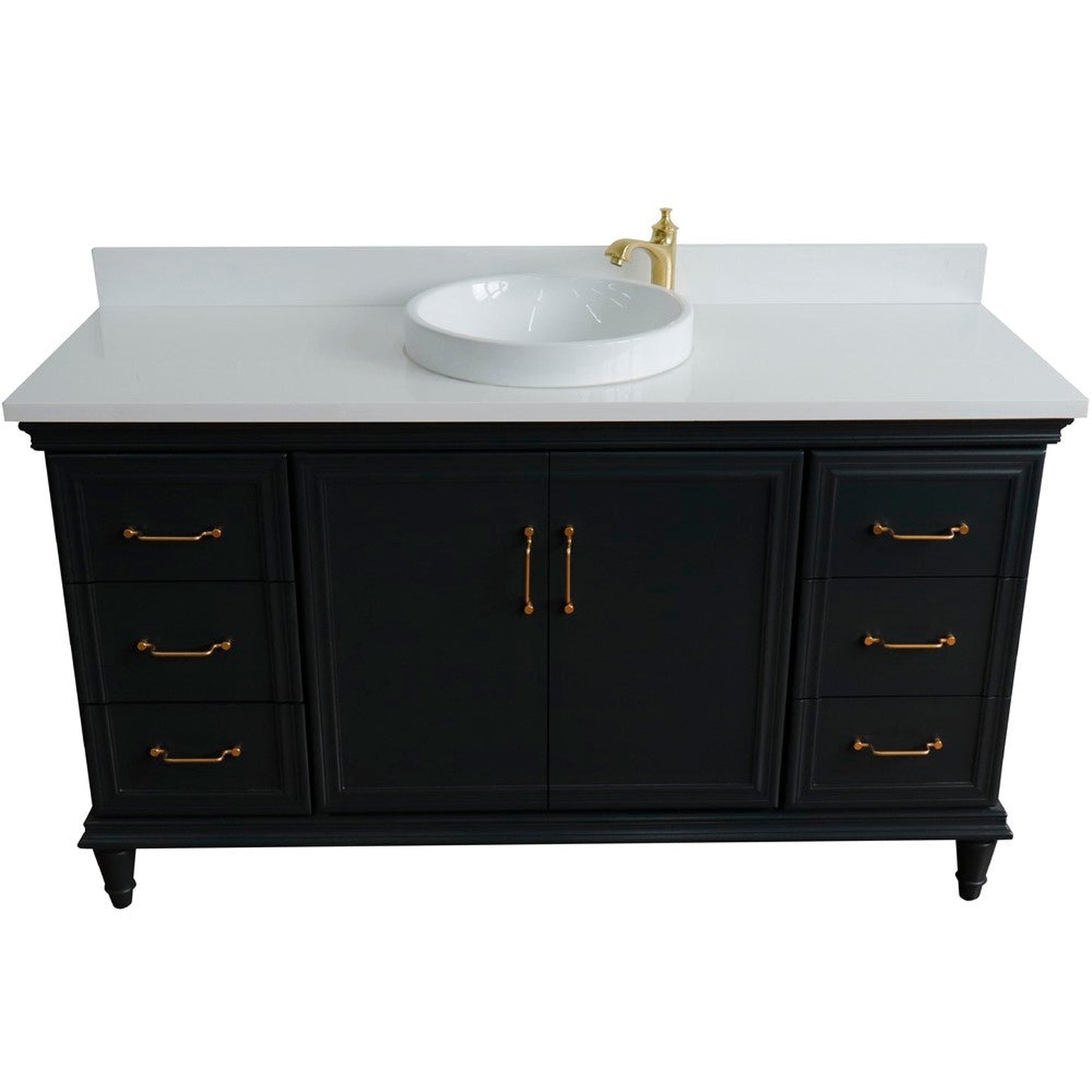 Bellaterra Home Forli 61" 2-Door 6-Drawer Dark Gray Freestanding Vanity Set With Ceramic Vessel Sink and White Quartz Top