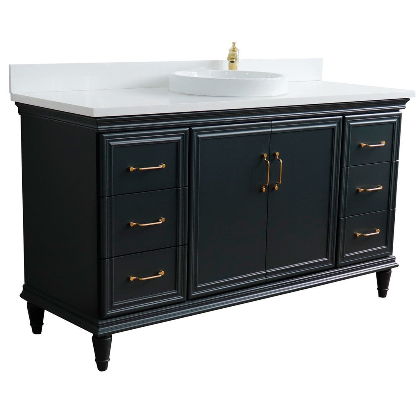 Bellaterra Home Forli 61" 2-Door 6-Drawer Dark Gray Freestanding Vanity Set With Ceramic Vessel Sink and White Quartz Top