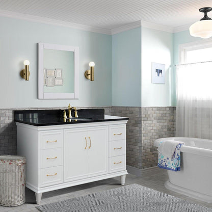 Bellaterra Home Forli 61" 2-Door 6-Drawer White Freestanding Vanity Set With Ceramic Undermount Oval Sink and Black Galaxy Granite Top